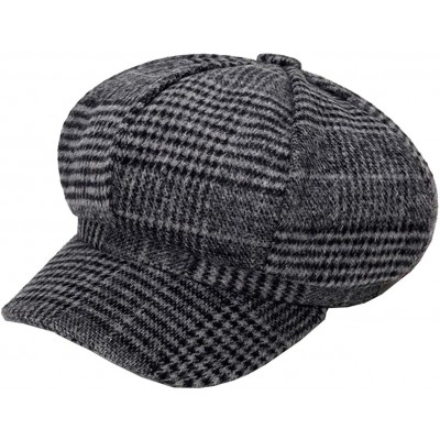Newsboy Caps Women Cabbie Newsboy Hat Vintage Plaid Beret - Dark Grey - CP18L8N3OD7 $11.44