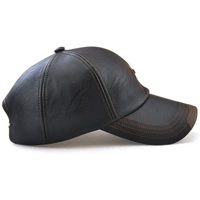 Baseball Caps PU Leather Baseball Cap Casquette Flat Hat European and American Retro Style for Men - Black - CV186L8K5H6 $14.33