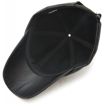 Baseball Caps PU Leather Baseball Cap Casquette Flat Hat European and American Retro Style for Men - Black - CV186L8K5H6 $14.33