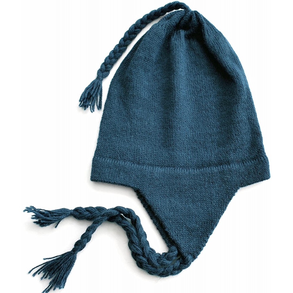 Skullies & Beanies 100% Alpaca Wool Knit Beanie Cap with Ear Flaps- Chullo Hat Women Men- One Size - Teal - CV18904SA3Z $24.89