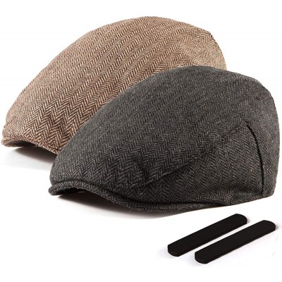 Newsboy Caps 2 Pack Newsboy Hats for Men Wool Scally Cap Mens Flat Cabbie Ivy Tweed S/M/L/XL - Thin Lining Black+brown 2pack ...