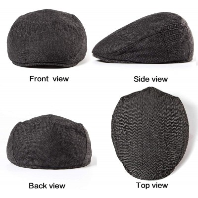 Newsboy Caps 2 Pack Newsboy Hats for Men Wool Scally Cap Mens Flat Cabbie Ivy Tweed S/M/L/XL - Thin Lining Black+brown 2pack ...