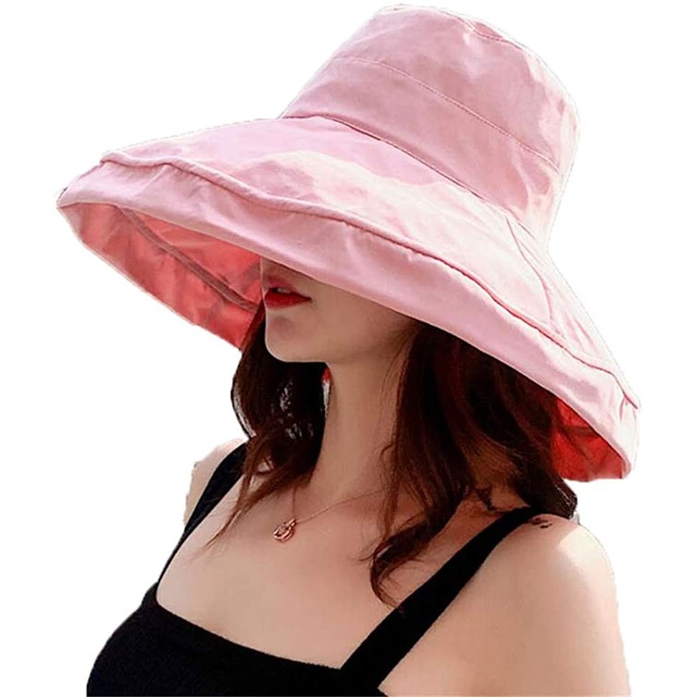 Sun Hats Women's Foldable Flap Cover UV Protective Wide Brim Bucket Cotton Beach Sun Hat Summer Hat - Pink - C618W5ITHHL $11.85