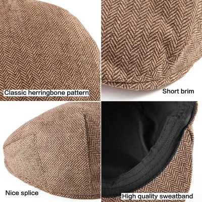 Newsboy Caps 2 Pack Newsboy Hats for Men Wool Scally Cap Mens Flat Cabbie Ivy Tweed S/M/L/XL - Thin Lining Black+brown 2pack ...