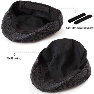 Newsboy Caps 2 Pack Newsboy Hats for Men Wool Scally Cap Mens Flat Cabbie Ivy Tweed S/M/L/XL - Thin Lining Black+brown 2pack ...