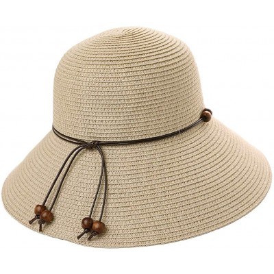 Bucket Hats Packable UPF Straw Sunhat Women Summer Beach Wide Brim Fedora Travel Hat 54-59CM - 00762_khaki Beige - CR18ULSWYN...