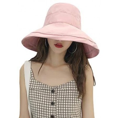 Sun Hats Women's Foldable Flap Cover UV Protective Wide Brim Bucket Cotton Beach Sun Hat Summer Hat - Pink - C618W5ITHHL $11.85