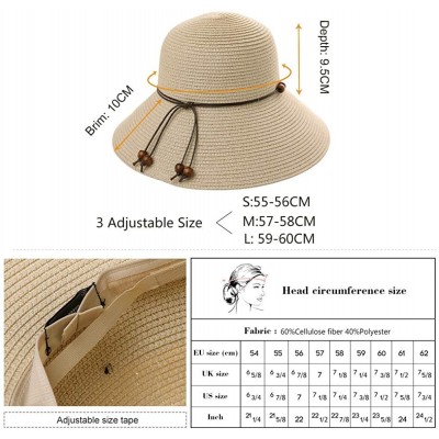 Bucket Hats Packable UPF Straw Sunhat Women Summer Beach Wide Brim Fedora Travel Hat 54-59CM - 00762_khaki Beige - CR18ULSWYN...