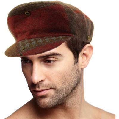 Newsboy Caps Men's Winter 100% Soft Wool Patch Flat Ivy Driver Golf Cabby Cap Hat - Burgundy - CZ188K53W0N $19.43