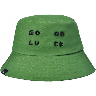 Bucket Hats Unisex Fashion Unique Word Embroidered Bucket Hat Summer Fisherman Cap for Men Women Teens - Good Luck Green - CD...