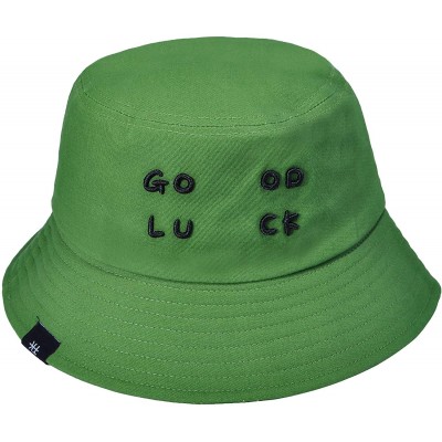 Bucket Hats Unisex Fashion Unique Word Embroidered Bucket Hat Summer Fisherman Cap for Men Women Teens - Good Luck Green - CD...