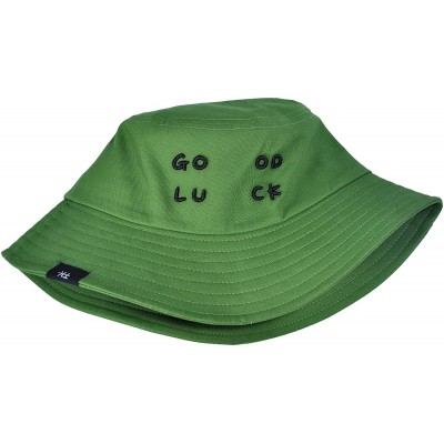Bucket Hats Unisex Fashion Unique Word Embroidered Bucket Hat Summer Fisherman Cap for Men Women Teens - Good Luck Green - CD...