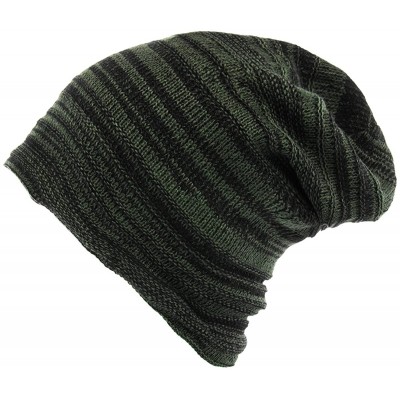Skullies & Beanies Mens Beanie Hat Long Slouchy Striped Ribbed Knit Hat Lightweight Thick - Green/Black - CP188HHM8EW $8.65