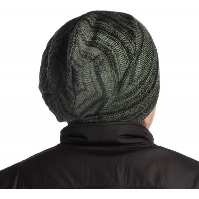 Skullies & Beanies Mens Beanie Hat Long Slouchy Striped Ribbed Knit Hat Lightweight Thick - Green/Black - CP188HHM8EW $8.65