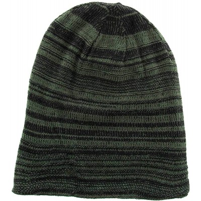 Skullies & Beanies Mens Beanie Hat Long Slouchy Striped Ribbed Knit Hat Lightweight Thick - Green/Black - CP188HHM8EW $8.65