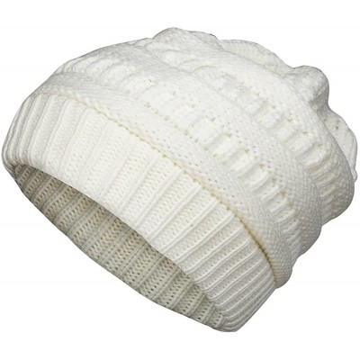 Skullies & Beanies Women Cable Knit BeanieTail Messy Bun Ponytail Cap Warm Winter Beanie Hat - White - CK18WT29G23 $10.64