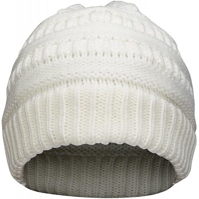 Skullies & Beanies Women Cable Knit BeanieTail Messy Bun Ponytail Cap Warm Winter Beanie Hat - White - CK18WT29G23 $10.64