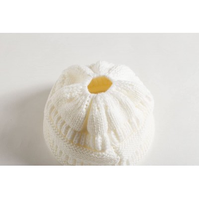 Skullies & Beanies Women Cable Knit BeanieTail Messy Bun Ponytail Cap Warm Winter Beanie Hat - White - CK18WT29G23 $10.64