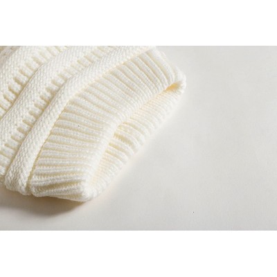 Skullies & Beanies Women Cable Knit BeanieTail Messy Bun Ponytail Cap Warm Winter Beanie Hat - White - CK18WT29G23 $10.64