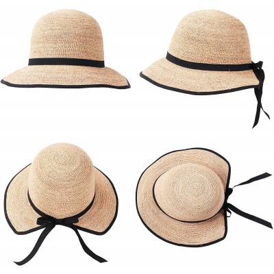Sun Hats Womens UPF 50+ Wide Brim Panama Straw Hat Foldable Fedora Beach Sun Hat - Beige(0118) - CI18NDI3L7N $12.76