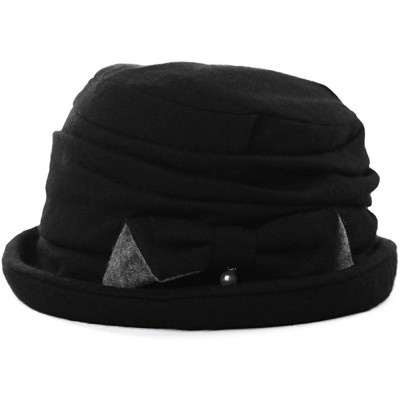 Bucket Hats Womens 1920s Vintage Wool Felt Cloche Bucket Bowler Hat Winter Crushable - 89369_black - CZ187CXNTEL $18.95