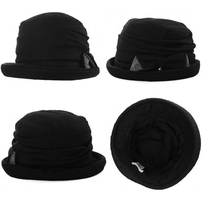 Bucket Hats Womens 1920s Vintage Wool Felt Cloche Bucket Bowler Hat Winter Crushable - 89369_black - CZ187CXNTEL $18.95