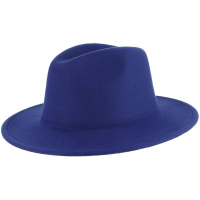 Fedoras Men's Warm Wool Blend Dent Trilby Flat Brim Fedora Hat Panama Wool Gentleman Hat - Blue - C5186RG79RH $21.78