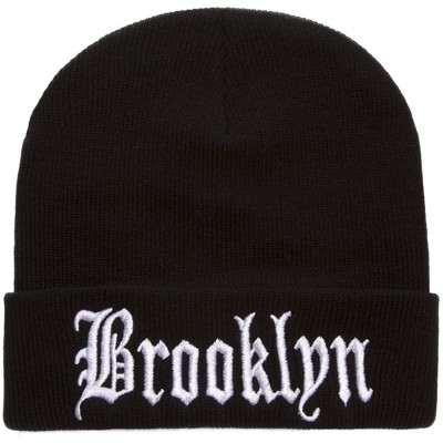 Skullies & Beanies Brooklyn Olde English Cuffed Black Beanie - CO11SZDGKJB $16.29