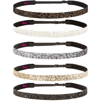 Headbands Women's Adjustable NO SLIP Bling Glitter Headband Multi Gift Packs (Skinny Black/Gold/Gunmetal/White/Brown 5pk) - C...