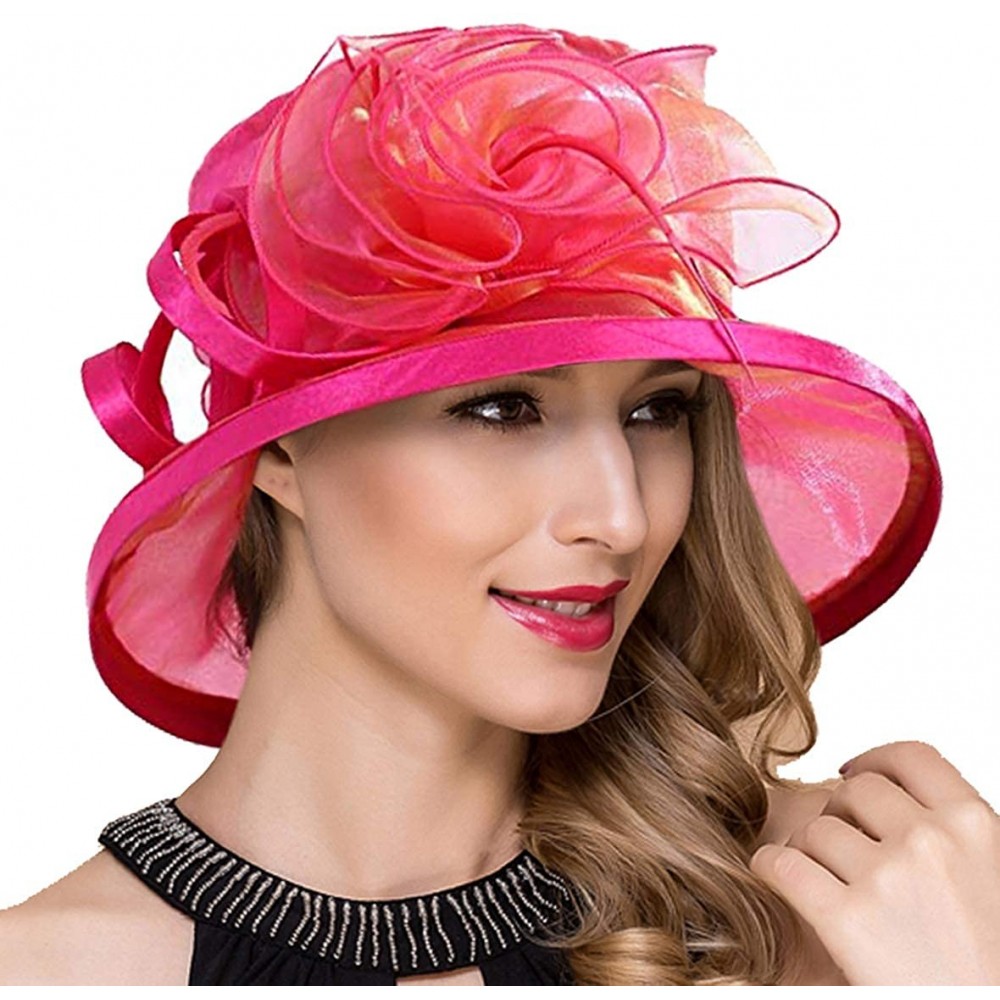 Bucket Hats Lady Church Derby Dress Cloche Hat Fascinator Floral Tea Party Wedding Bucket Hat S051 - S043-rose - CR18R8A74M4 ...