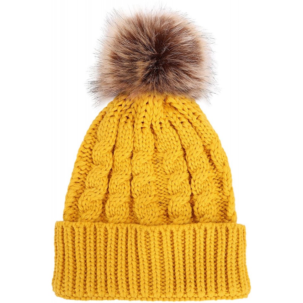 Skullies & Beanies Winter Hand Knit Beanie Hat with Faux Fur Pompom - Ginger - C712N1ZU6LB $17.48