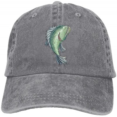 Skullies & Beanies Ugly and Ferocious Fish Denim Baseball Caps Hat Adjustable Cotton Sport Strap Cap for Men Women - Ash - CP...