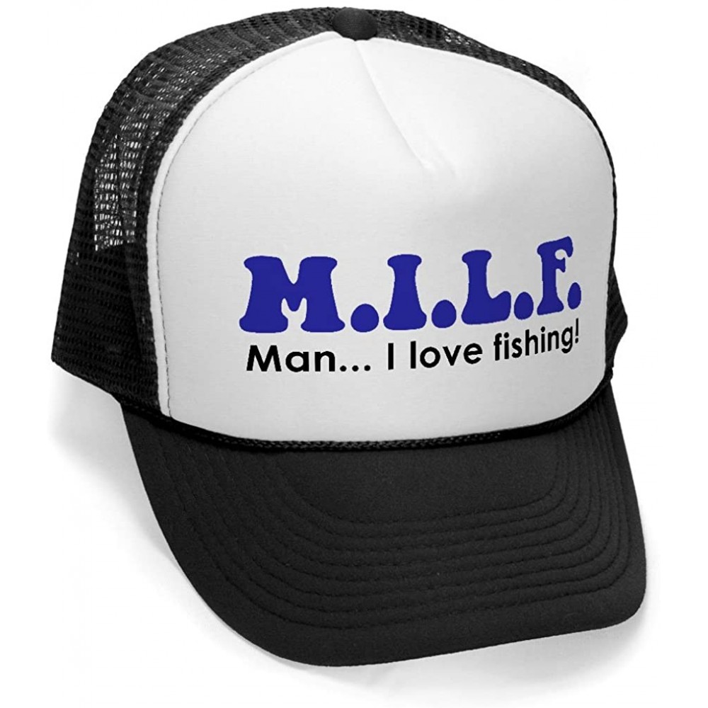 Baseball Caps Milf Man. I Love Fishing - Funny Gag Joke Mesh Trucker Cap Hat Cap- Black - C011K0UVE9X $12.95