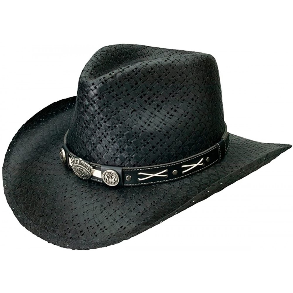 Cowboy Hats Jack Daniels Crisscross (JD03-705) - Shapeable Straw Cowboy Hat - Black - CW11GM2UEKN $33.83