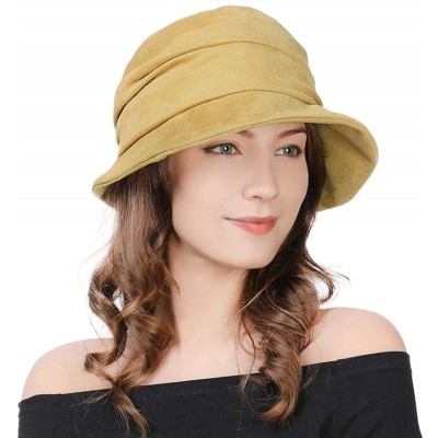 Bucket Hats 1920 Vintage Cloche Bucket Hat Ladies Church Derby Party Fashion Winter 55-59CM - 99088_yellow - CZ18KC2OHMU $24.64