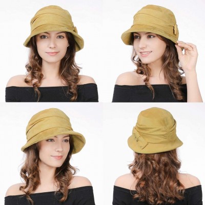 Bucket Hats 1920 Vintage Cloche Bucket Hat Ladies Church Derby Party Fashion Winter 55-59CM - 99088_yellow - CZ18KC2OHMU $24.64