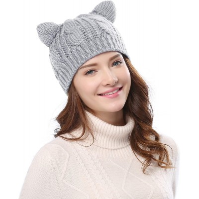 Skullies & Beanies Women's Hat Cat Ear Crochet Braided Knit Caps - Light Grey - C11857H6KD6 $11.82