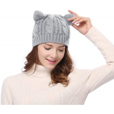 Skullies & Beanies Women's Hat Cat Ear Crochet Braided Knit Caps - Light Grey - C11857H6KD6 $11.82