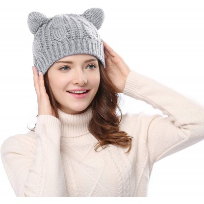 Skullies & Beanies Women's Hat Cat Ear Crochet Braided Knit Caps - Light Grey - C11857H6KD6 $11.82