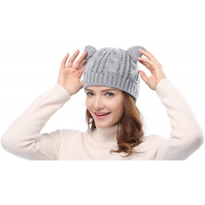 Skullies & Beanies Women's Hat Cat Ear Crochet Braided Knit Caps - Light Grey - C11857H6KD6 $11.82