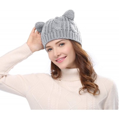 Skullies & Beanies Women's Hat Cat Ear Crochet Braided Knit Caps - Light Grey - C11857H6KD6 $11.82