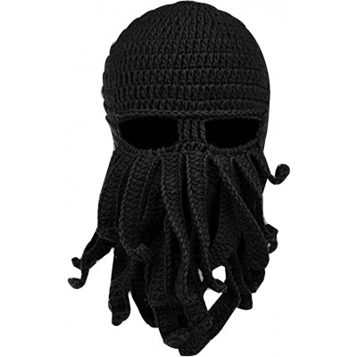 Skullies & Beanies Winter Warm Knitted Octopus Hat Unisex Funny Octopus Mask with Tentacles - Black - C51862DL3LQ $11.21