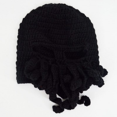 Skullies & Beanies Winter Warm Knitted Octopus Hat Unisex Funny Octopus Mask with Tentacles - Black - C51862DL3LQ $11.21