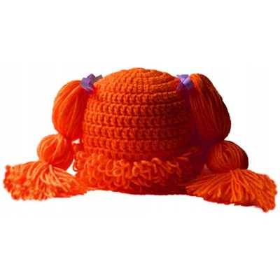Skullies & Beanies Knitted Pigtail Wig Beanie Handmade Women Girl's Braid Hat Bowknot Cap - Orange - C218QRM86RG $25.18