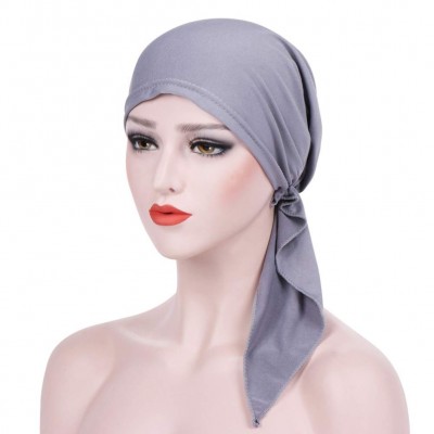 Skullies & Beanies Pre tied Head Scarves 3 Packed Slip On Beanies Chemo Covers Cap for Women (D3-Long Strap-3 packed) - CF196...