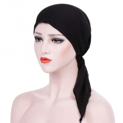 Skullies & Beanies Pre tied Head Scarves 3 Packed Slip On Beanies Chemo Covers Cap for Women (D3-Long Strap-3 packed) - CF196...