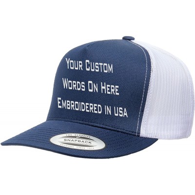 Baseball Caps Custom Trucker Flatbill Hat Yupoong 6006 Embroidered Your Text Snapback - Navy/White. - C81887RSZXZ $26.09