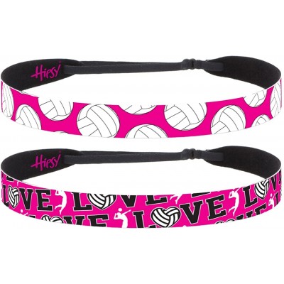 Headbands Cute Adjustable No Slip I Love Volleyball Headbands for Girls & Women - Volleyball Hot Pink 2pk - C2188EA7Z0N $30.67