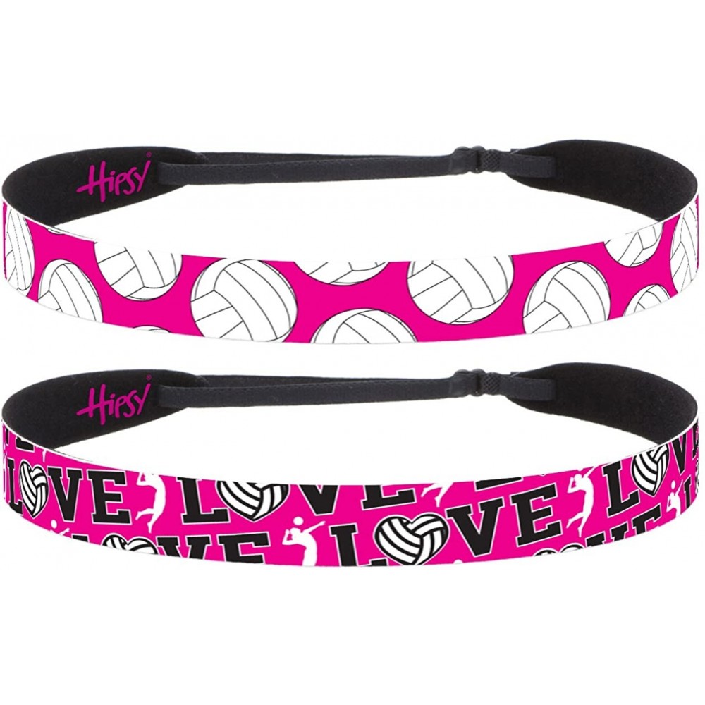 Headbands Cute Adjustable No Slip I Love Volleyball Headbands for Girls & Women - Volleyball Hot Pink 2pk - C2188EA7Z0N $14.77
