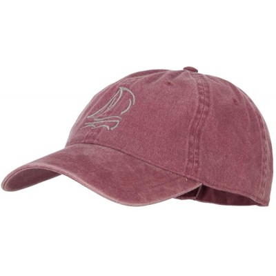 Baseball Caps Sailing Outline Embroidered Washed Cotton Cap - Maroon - CK18I4G6390 $23.24
